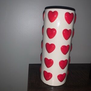 Ceramic White Vase with Red Heart Accents - Home Accents